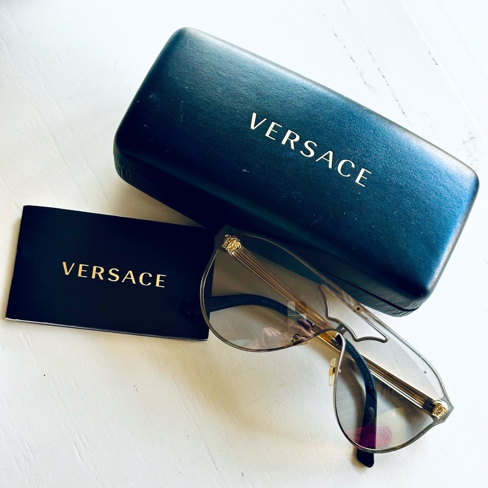 Versace Gray Smoke Gradient Aviator Sunglasses with Gold Trim